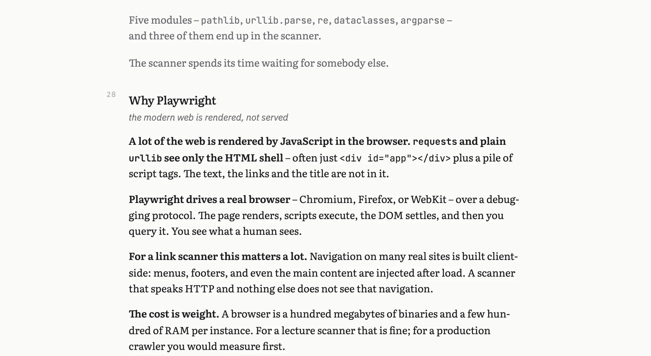 The handout for the students: the same chunk set as flowing justified prose with hyphenation and the margin note as an aside.